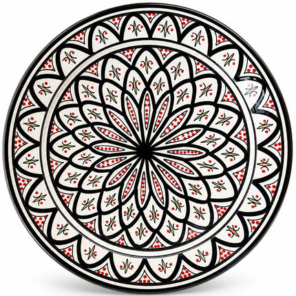 Plat marocain en céramique noir/rouge - blanc Ø35