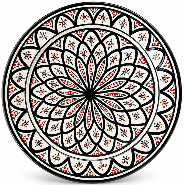Plat marocain en céramique noir/rouge - blanc Ø35