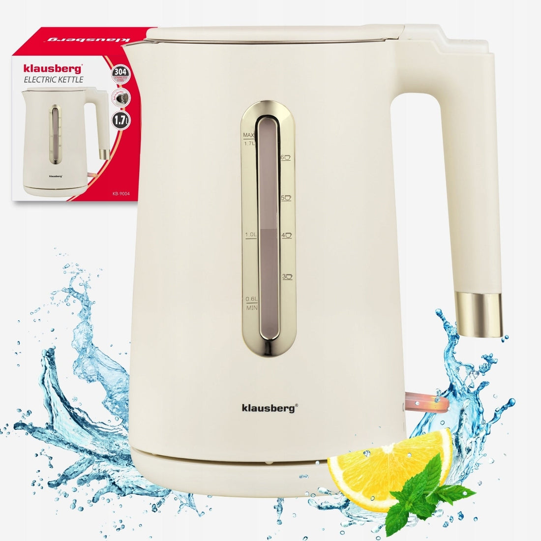 Klausberg KB-9004 elektrische waterkoker – 1,7 liter, RVS 304, crème