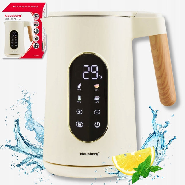 KLAUSBERG KB-9005 Bouilloire électrique 1,7 litre – Acier inoxydable 304 – Écran tactile – Contrôle de la température – 2200W