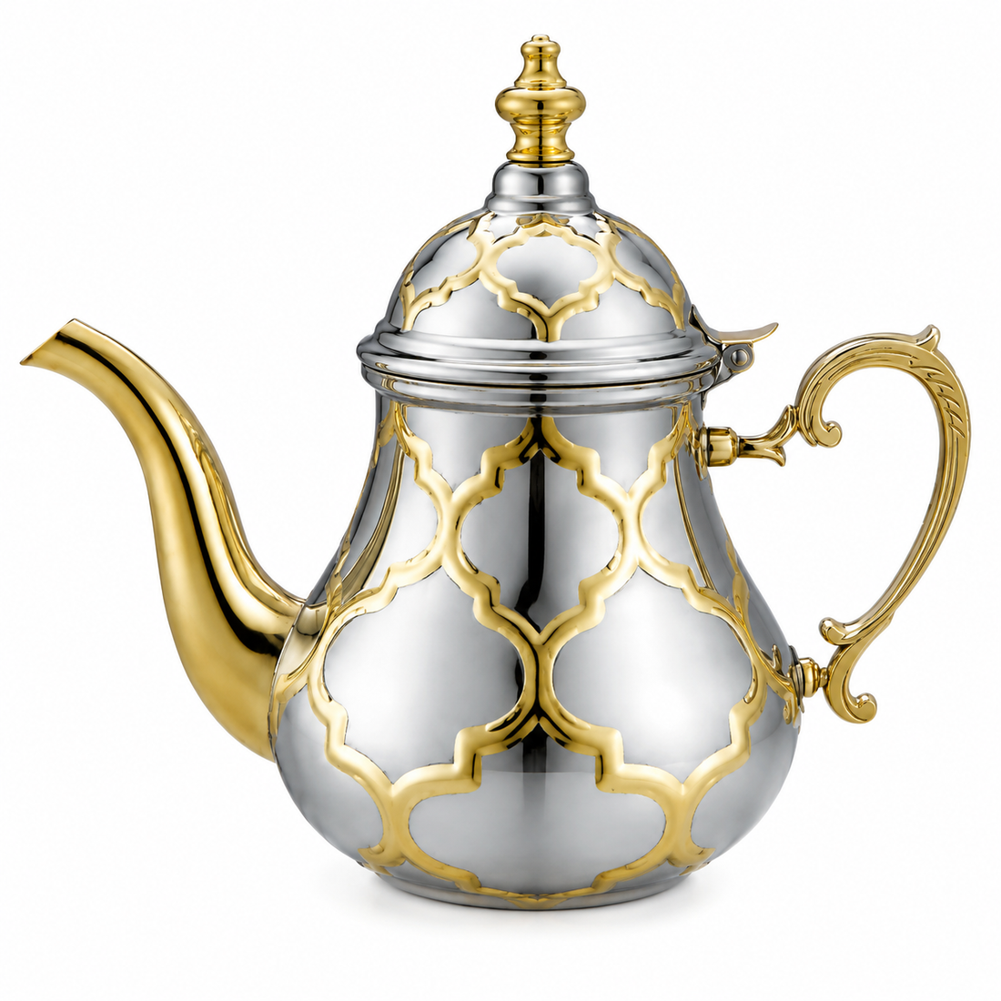 Marokkaanse theepot Ifrane – zilver met goud, 0,8, 1,5 of 2 liter