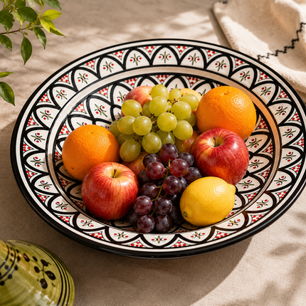 Plat marocain en céramique noir/rouge - blanc Ø35