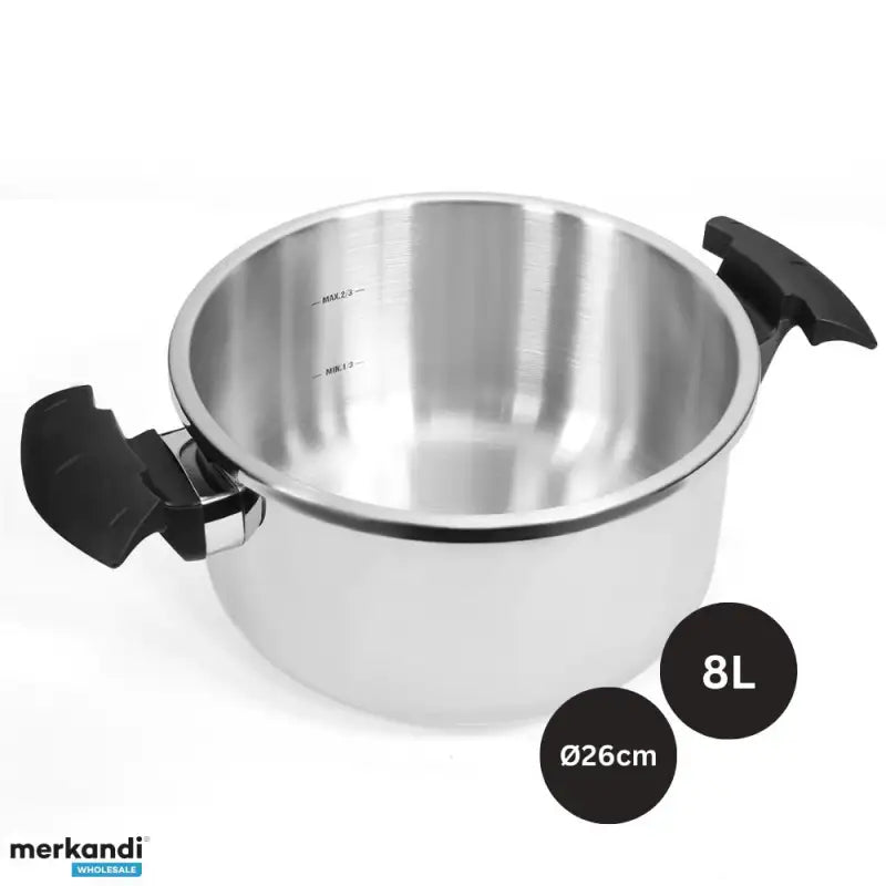 Royalty Line RL-26PS8L Pressure Cooker – 8 Liters – Ø 26 cm – Stainless Steel – With Steamer Basket and Safety Lock