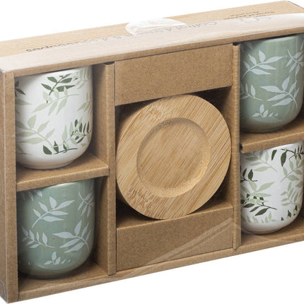 Secret de Gourmet Keramieken mokken met bamboepads, 4 st, 130 ml