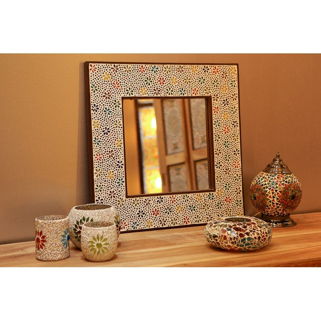 Grand miroir oriental avec cadre mosaïque multicolore 80 x 60 cm