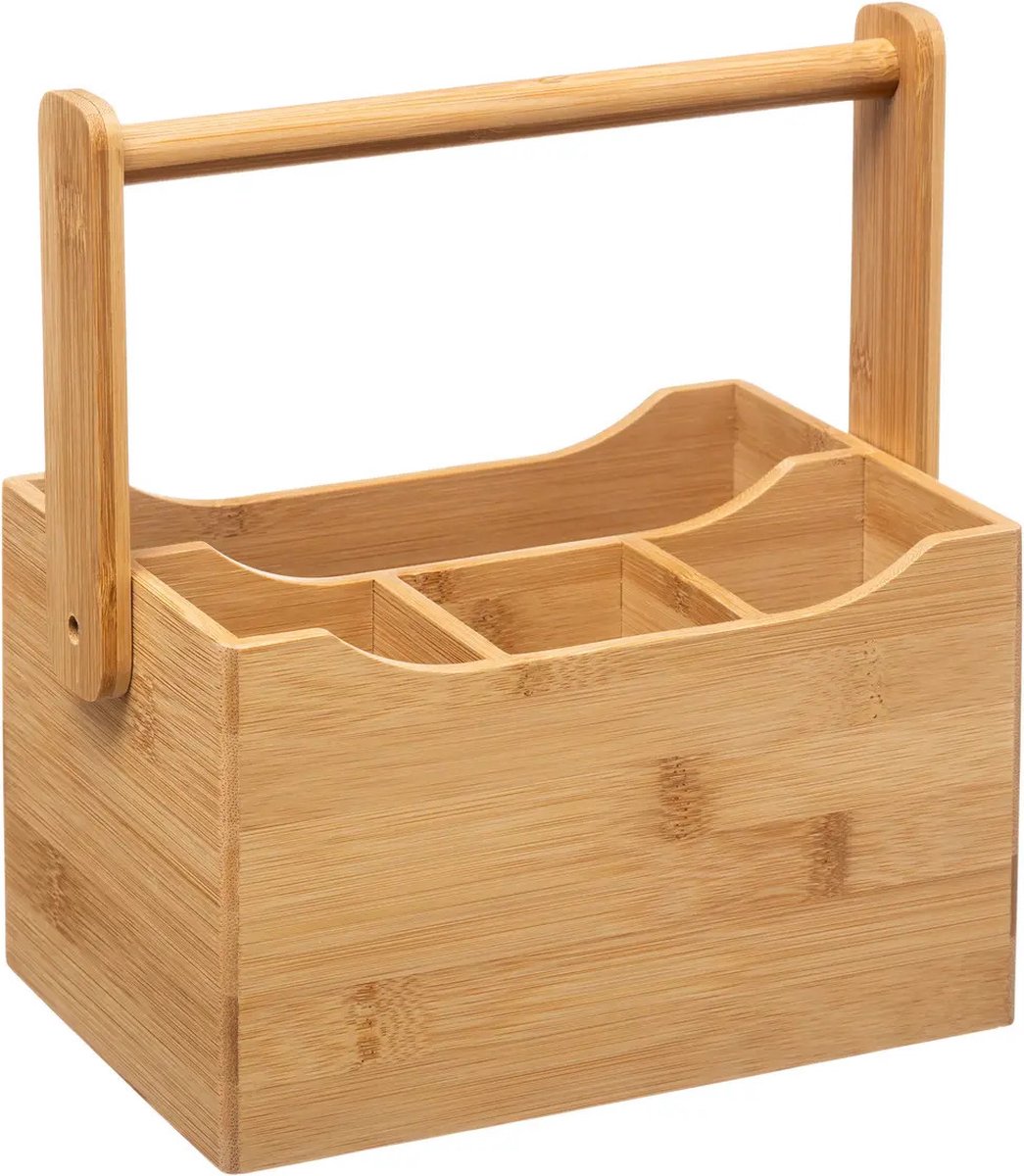 Keuken gerei rekje/aanrecht spullen organizer - 20 x 14 x 24 cm - bamboe