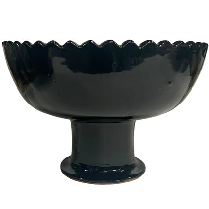 Bol en faïence zigzag noir brillant sur pied
