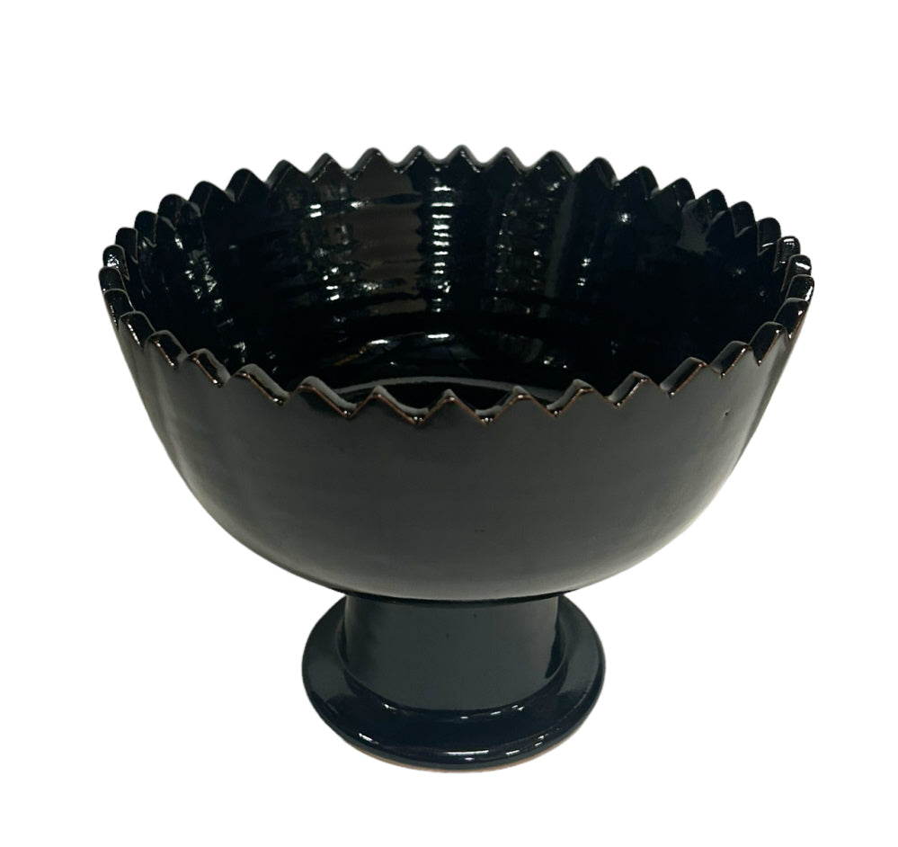 Marokkaanse aardewerk kom op voet Shining black – zigzag, Ø 15 tot 30 cm – foto 2