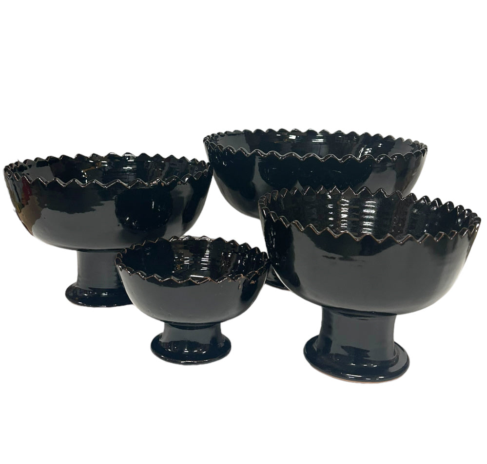 Marokkaanse aardewerk kom op voet Shining black – zigzag, Ø 15 tot 30 cm – foto 15