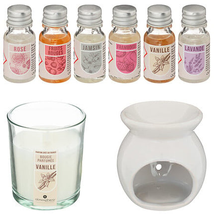 Coffret Cadeau Huile Parfumée/Set Cadeau avec Brûleur d'Huile-Brûle-Parfum-Coffret Cadeau-Bougie Parfumée Vanille