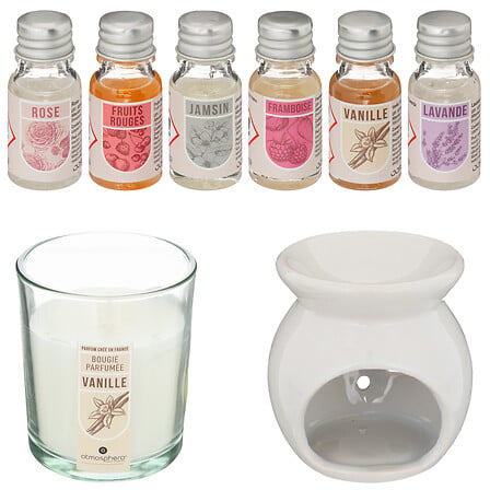 Coffret Cadeau Huile Parfumée/Set Cadeau avec Brûleur d'Huile-Brûle-Parfum-Coffret Cadeau-Bougie Parfumée Vanille