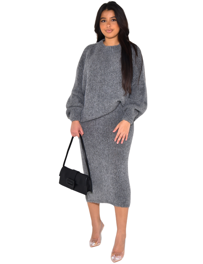 Ensemble Amaya – Pull oversize et jupe longue – 100 % laine