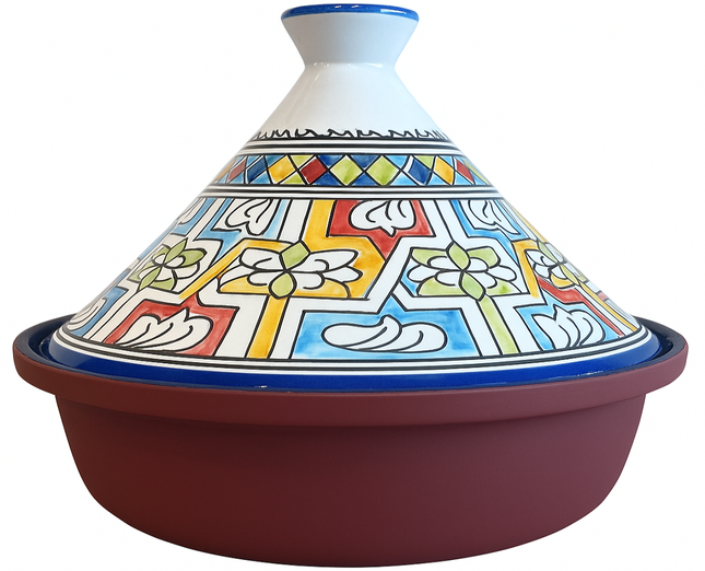 Tajine 30 cm – Peint à la main au Maroc – Céramique & Aluminium – Motif Mosaïque Andalouse