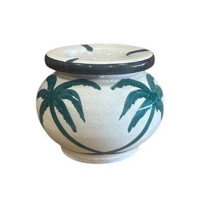 Marokkaanse handgemaakte asbak van aardewerk met palmdecor – 9,5 cm diameter x 8 cm hoog
