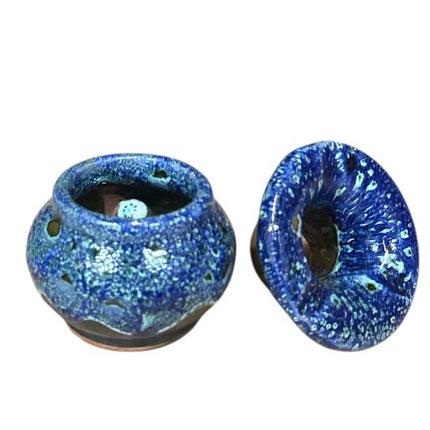 Cendrier marocain Ø7,5 cm – Céramique faite à la main avec couvercle – Glaçure bleue