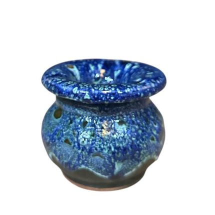 Cendrier marocain Ø7,5 cm – Céramique faite à la main avec couvercle – Glaçure bleue