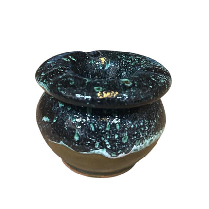 Cendrier Marocain Ø7,5 cm – Céramique Faite Main avec Couvercle – Glaçure Vert Foncé/Bleu