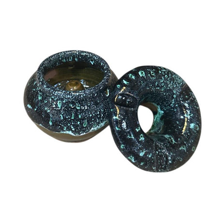 Cendrier Marocain Ø7,5 cm – Céramique Faite Main avec Couvercle – Glaçure Vert Foncé/Bleu