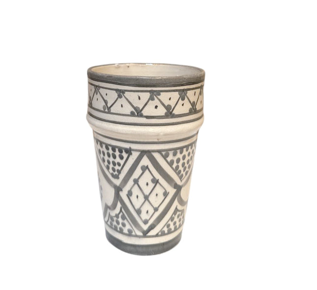 Tasse Marocaine Asfi – Gris-Blanc – Faïence Faite Main 12,5 cm