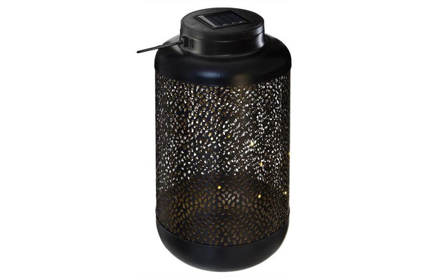 Lanterne solaire en métal Hauteur 25,5 cm, 12 x largeur, 12 x longueur, noir