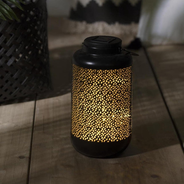 Lanterne solaire en métal Hauteur 25,5 cm, 12 x largeur, 12 x longueur, noir