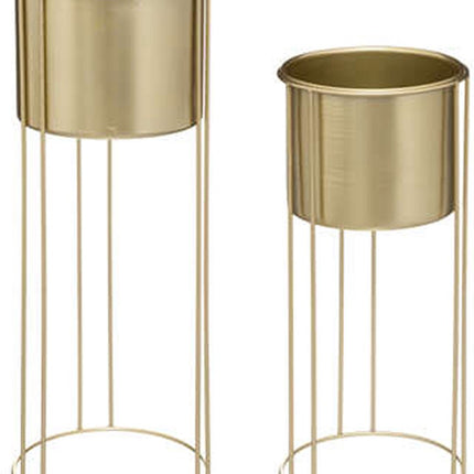 Pots de fleurs 2x sur support en métal doré - D18 x H41/D21 et H58 cm