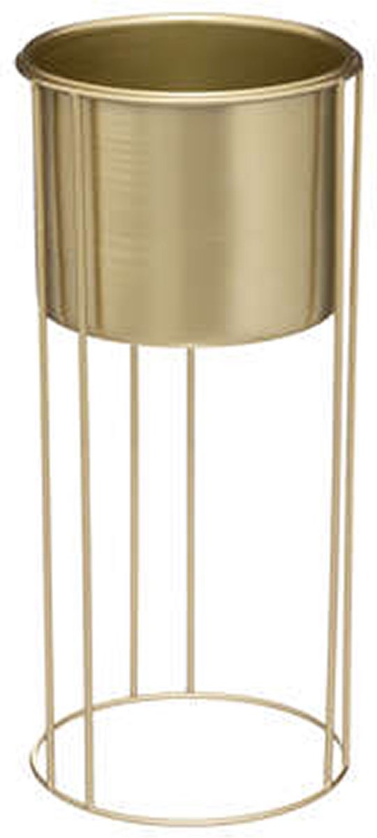 Pots de fleurs 2x sur support en métal doré - D18 x H41/D21 et H58 cm