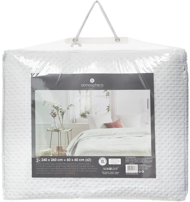 Jeté de lit Atmosphera Dolce Vita - blanc ivoire - 240 x 260 cm - polyester - motif luxueux - plaid - avec 2 taies d'oreiller