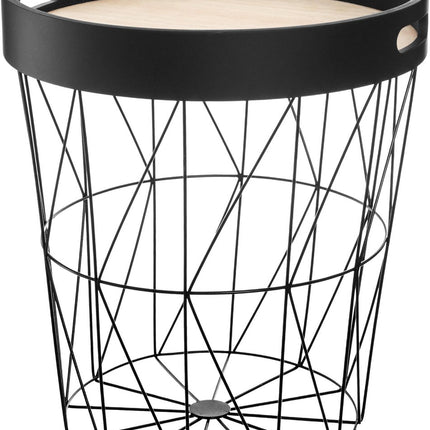 Table d'appoint noire avec plateau - Plateau - Bois - Métal - D. 35 x H. 38 cm - Panier métallique