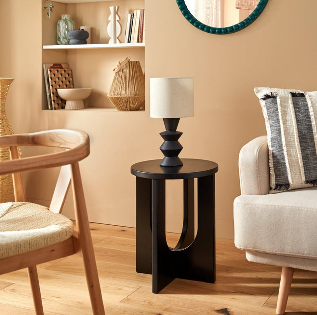 Table d'appoint/table basse Atmosphera Bloom - noire - bois MDF - ronde - Réhausseur de plantes