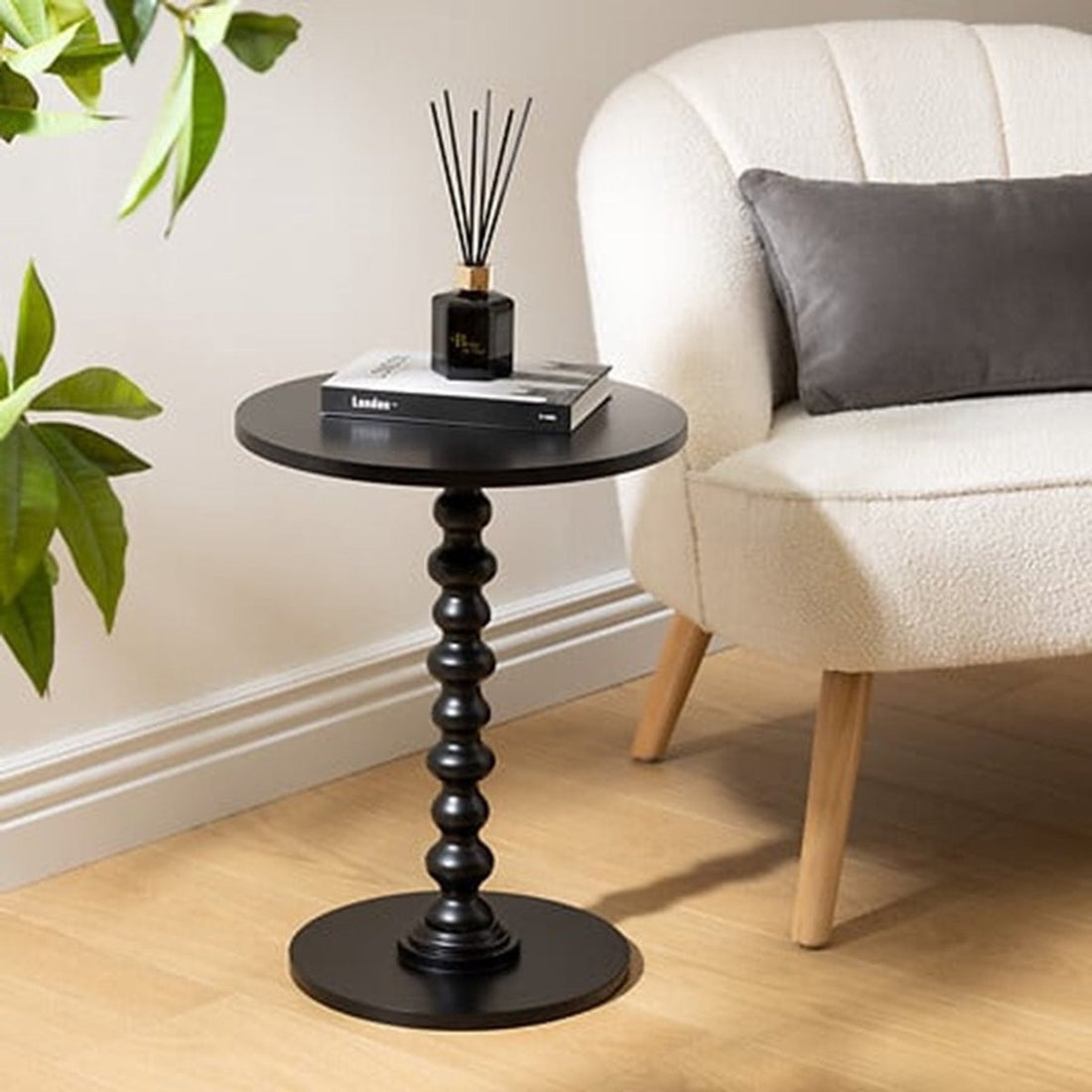 Atmosphera Bijzettafel / salontafel Alexa - zwart - MDF hout - rond - Planten verhoger - D38 x H50 cm