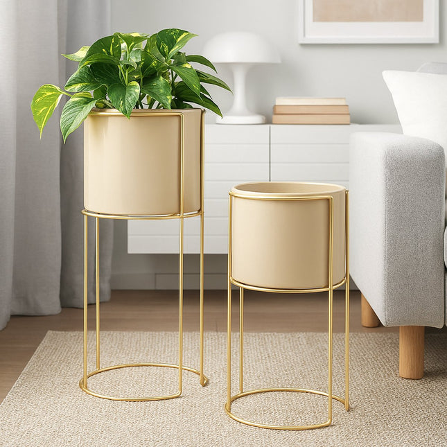 Atmosphera Pots de fleurs/Supports - Lot de 2 pièces - Ø28xH55cm - Beige/Or