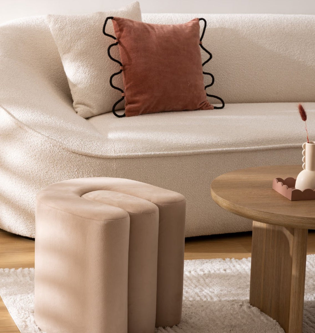 Atmosphera Bolan fluwelen poef - 40 x 40 cm - Beige