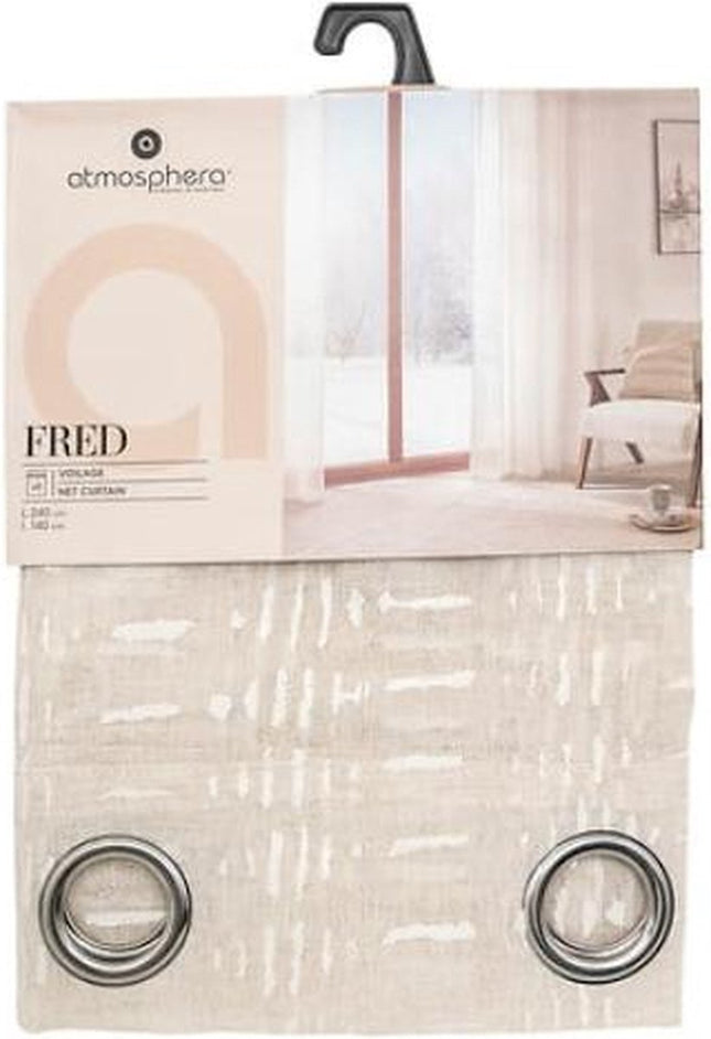 Atmosphera Fred Rideau imprimé 140x240cm - Prêt à poser à œillets - Beige