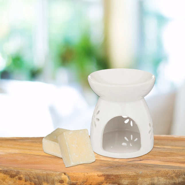 Brûleur pour cubes d'ambre/huiles parfumées - céramique - blanc