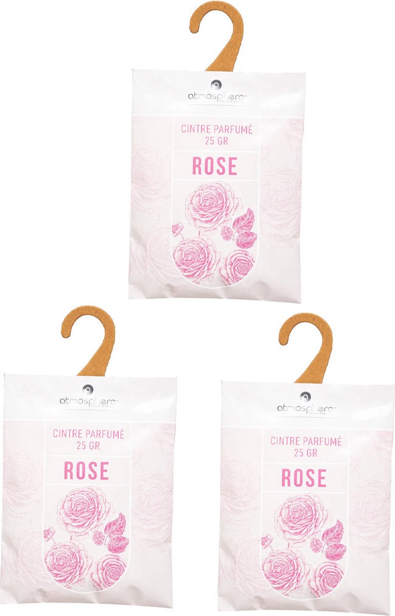 Atmosphera Rose Scented Sachets - 3x - with hanging hook - scent cards/air freshener