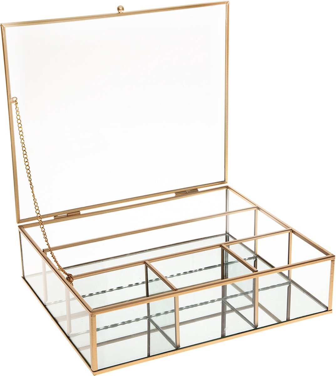 Glasschmuckschatulle goldener Rahmen - Sortierfächer