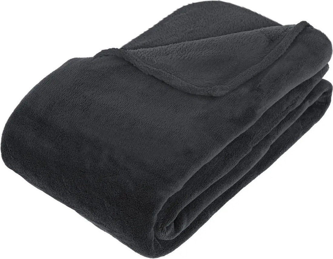 Atmosphera Grote Fleece bank deken / fleece plaid - antraciet - 180 x 230 cm