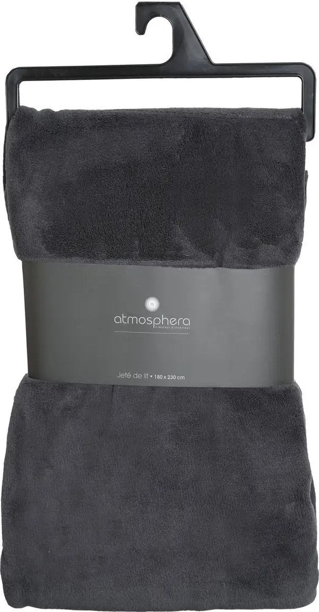 Atmosphera Grote Fleece bank deken / fleece plaid - antraciet - 180 x 230 cm