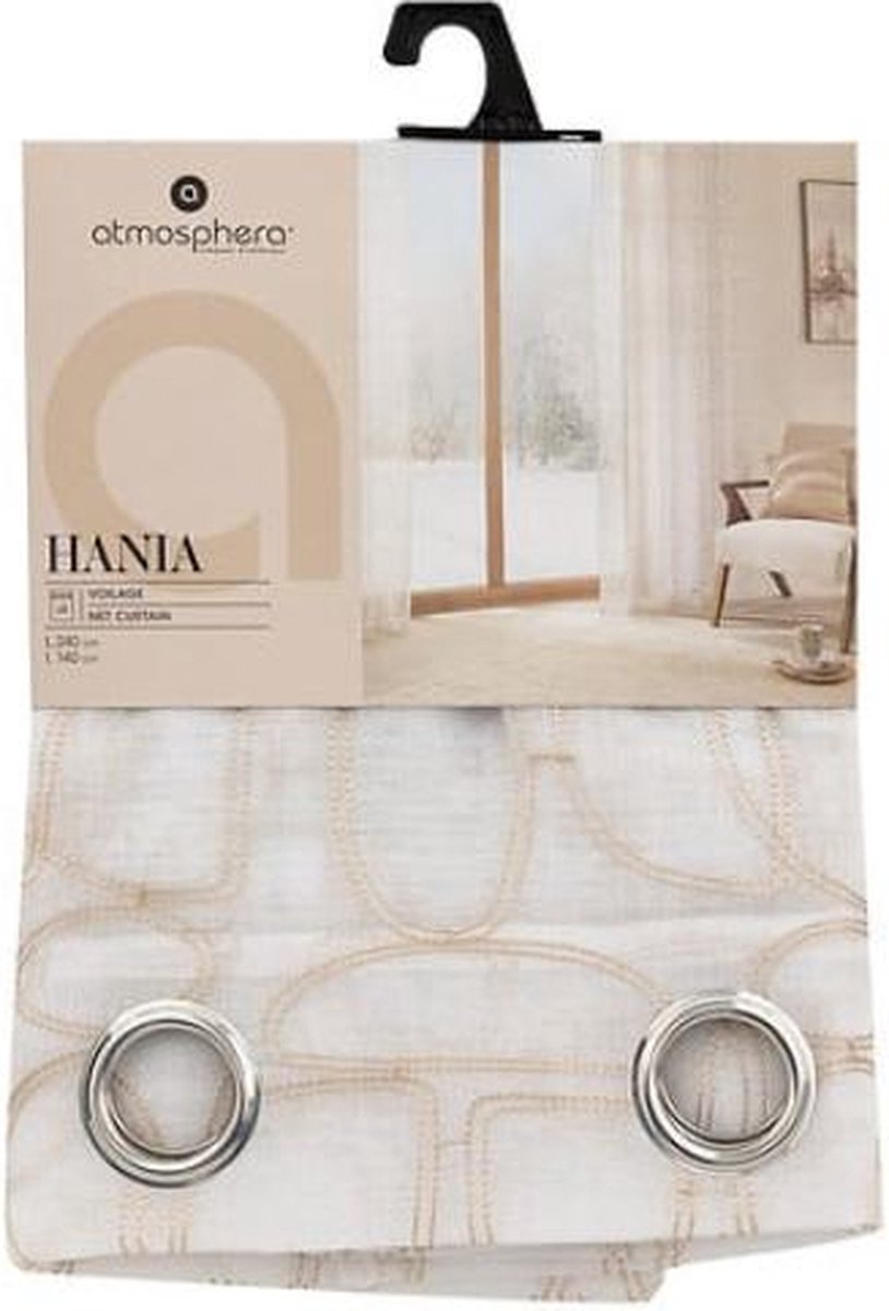 Atmosphera Hania Printed Curtain 140 x 240 cm - Ready to hang with eyelets - Beige