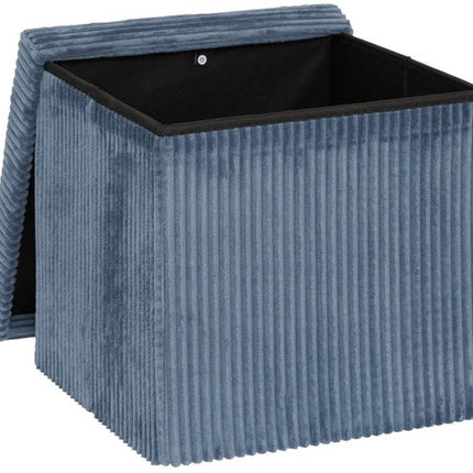 Tabouret/Pouf Essential Ribcord - pliable - bleu - MDF/polyester - 38 x 38 cm - avec rangement - sièges supplémentaires