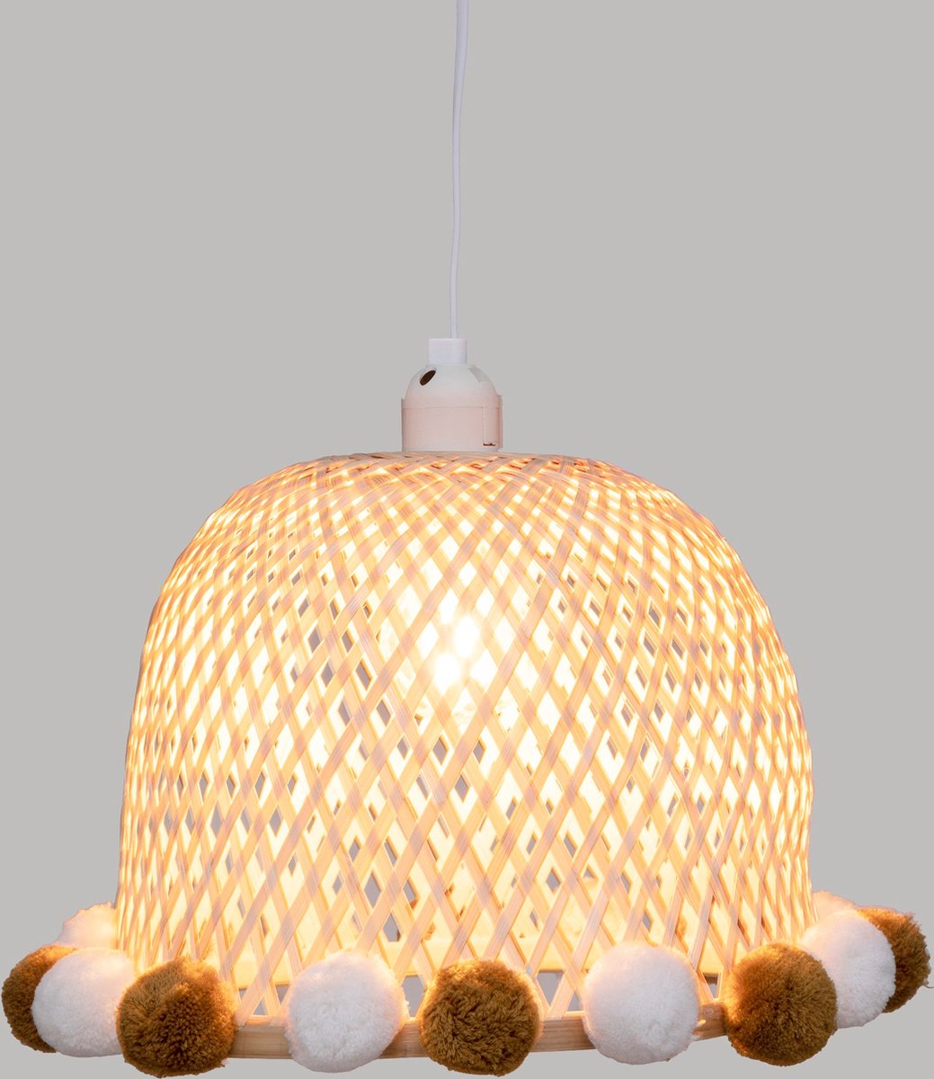 Kinderlampe/Hängelampe Bambus mit Pompons - Ø28xH20cm