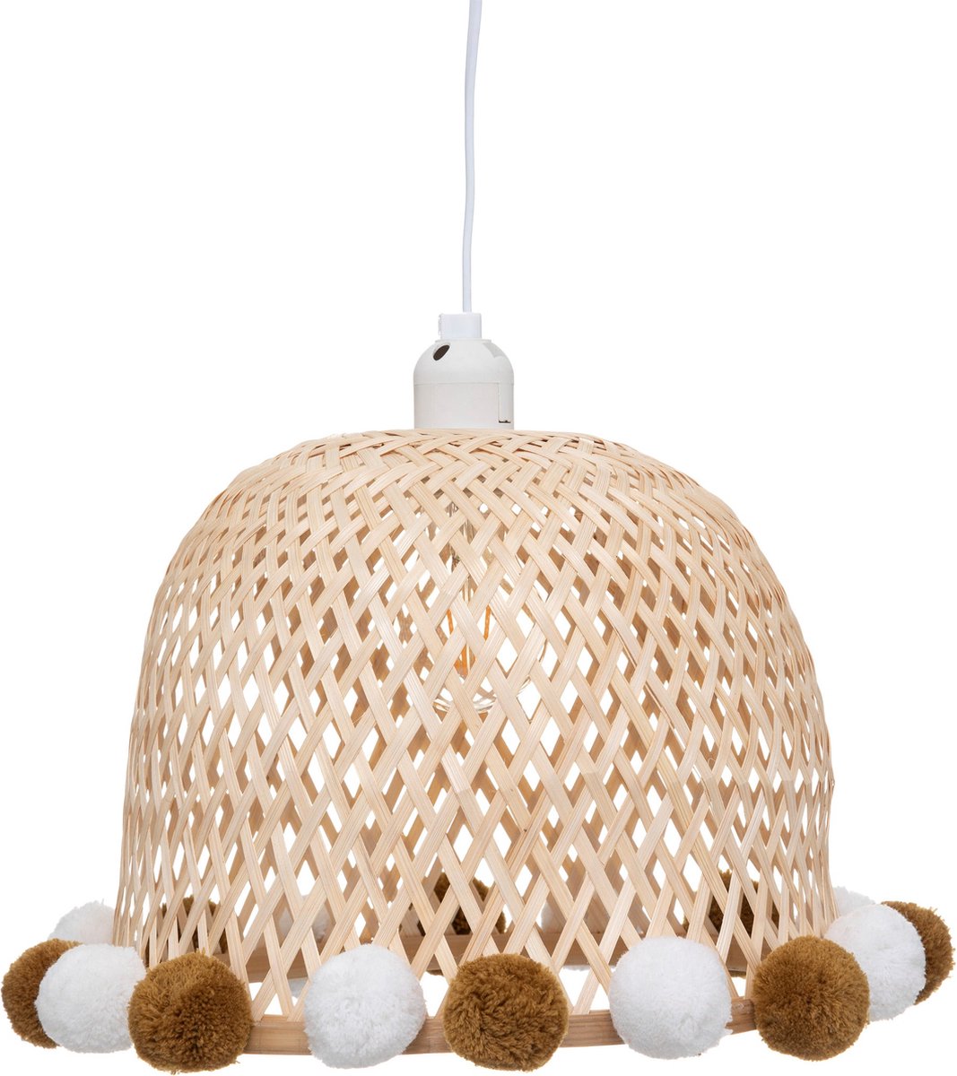 Kinderlampe/Hängelampe Bambus mit Pompons - Ø28xH20cm