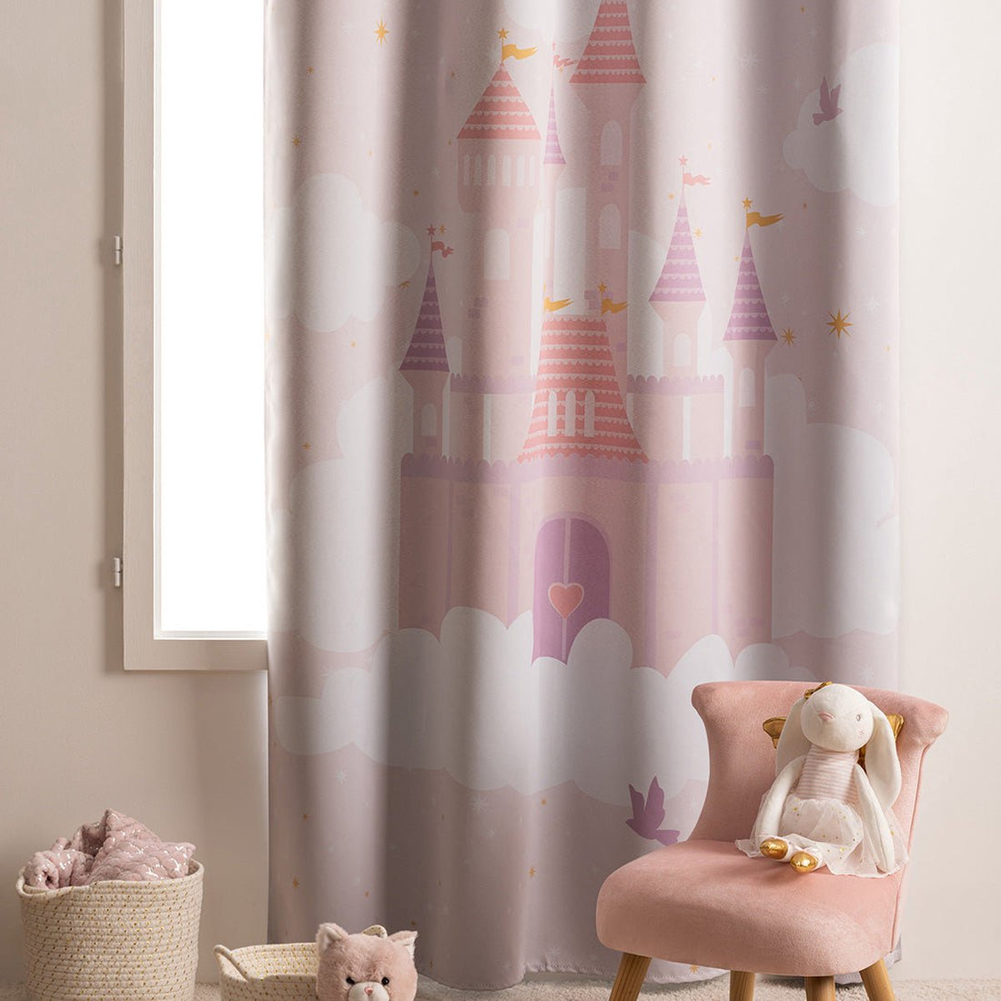 Atmosphera Kids Verdunkelungsvorhang Schloss 135x260cm - Rosa mit weißen Wolken