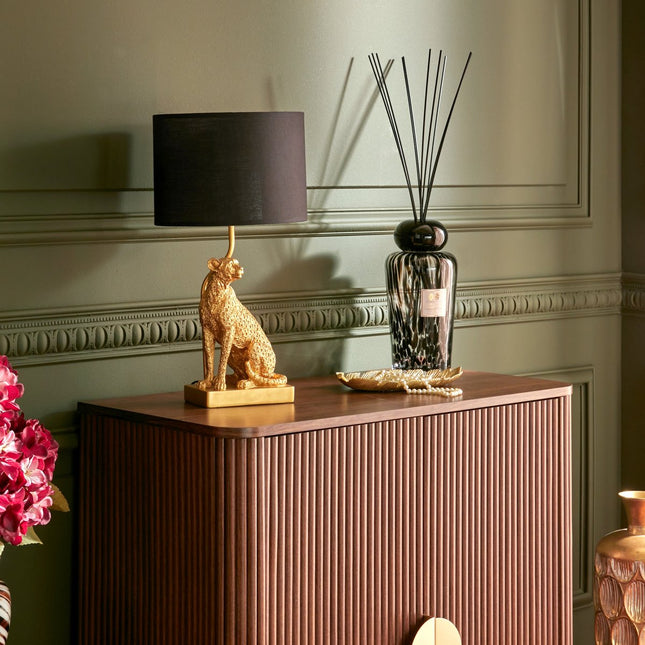 Atmosphera Lampe à poser léopard Gepi - Ø25xH48cm - Noir/Or