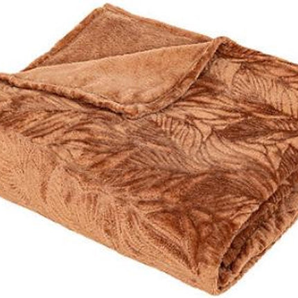 Plaid - Terracotta - Plaid polaire motif feuille de palmier - Couverture - 180x230cm