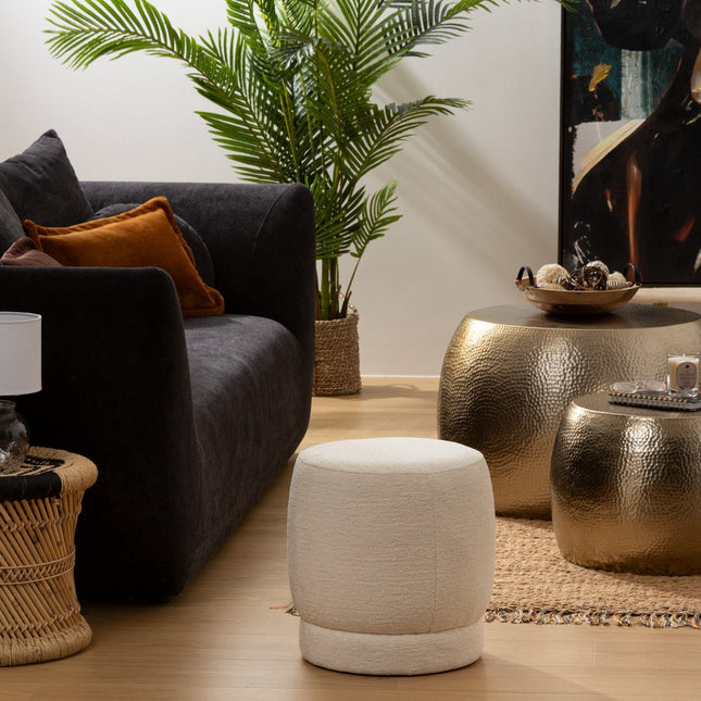 Atmosphera Pouf assise Perfect Seat - tissu/bois - blanc - 40x40 cm - sièges d'appoint