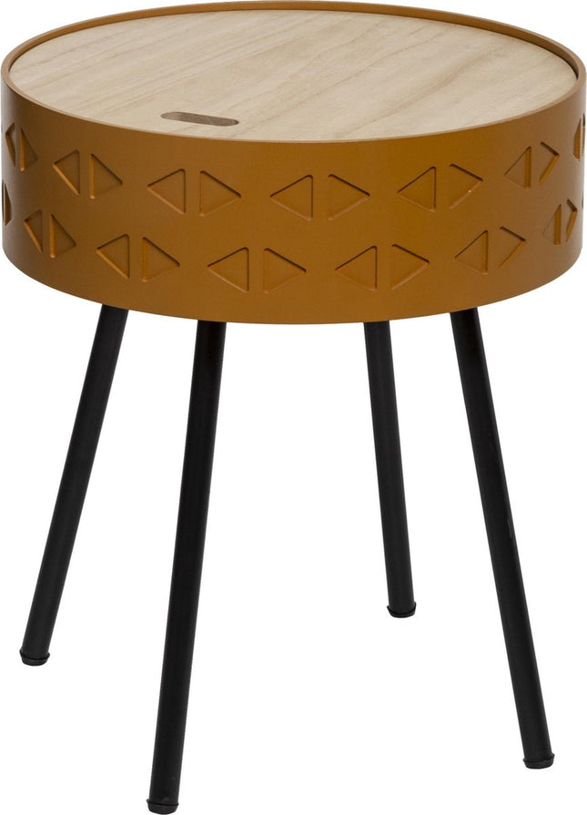 Table d'appoint scandinave moutarde avec rangement - Diam. 38.5 H. 45.5 - Table basse