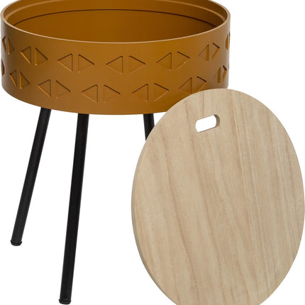 Table d'appoint scandinave moutarde avec rangement - Diam. 38.5 H. 45.5 - Table basse