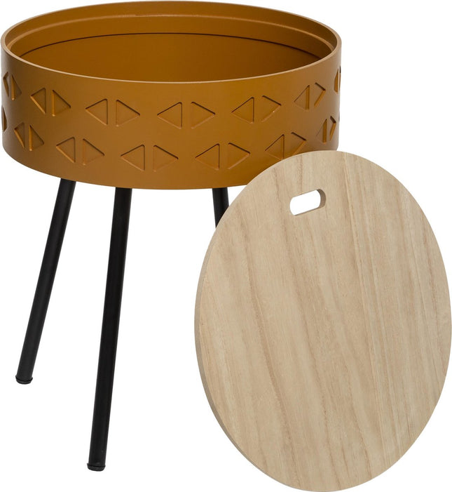 Table d'appoint scandinave moutarde avec rangement - Diam. 38.5 H. 45.5 - Table basse